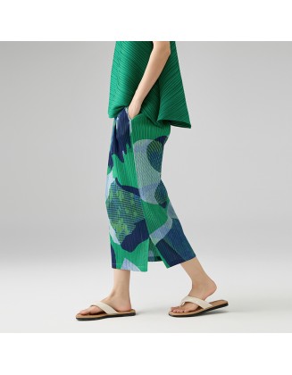 Elegant temperament split printing half-body skirt Slim thin versatile A-line skirt