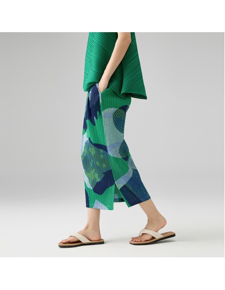 Elegant temperament split printing half-body skirt Slim thin versatile A-line skirt