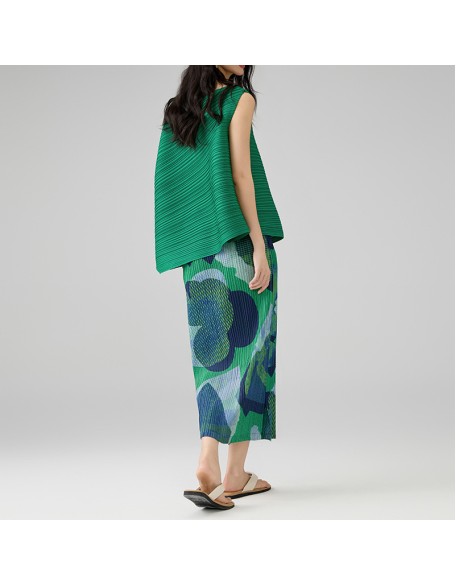 Elegant temperament split printing half-body skirt Slim thin versatile A-line skirt