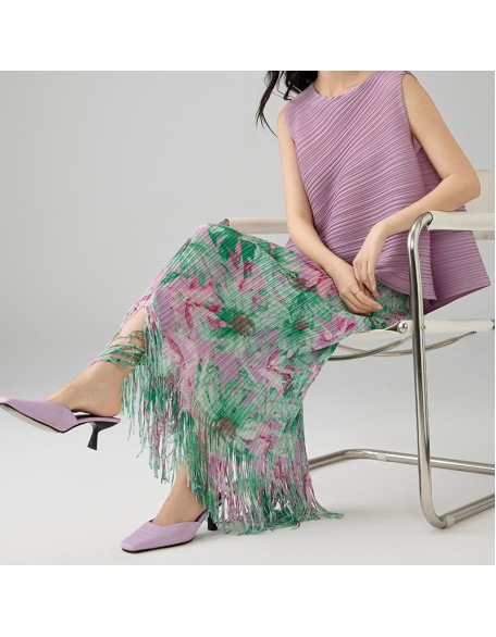 Fashion advanced sense of temperament printing half-body skirt in long straight package hip tassel A-line skirt