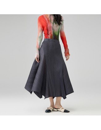Temperament irregular splicing pure colour pleated half-body skirt fashion thin A-line skirt