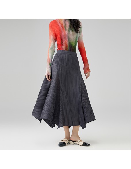 Temperament irregular splicing pure colour pleated half-body skirt fashion thin A-line skirt