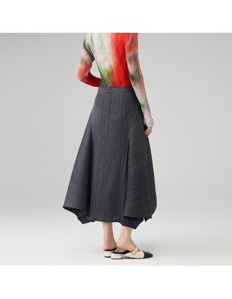 Temperament irregular splicing pure colour pleated half-body skirt fashion thin A-line skirt