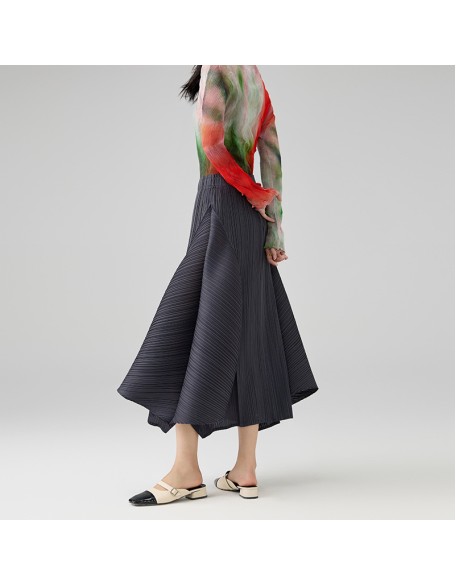 Temperament irregular splicing pure colour pleated half-body skirt fashion thin A-line skirt