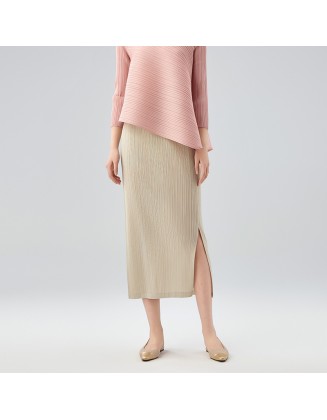Half-body skirt pleated clothes wholesale Slim thin high waist skirt hem open temperament elegant package hip skirt