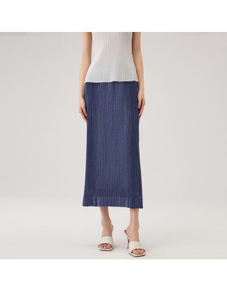 Cowboy half-body skirt fashion temperament Slim thin pleated half skirt