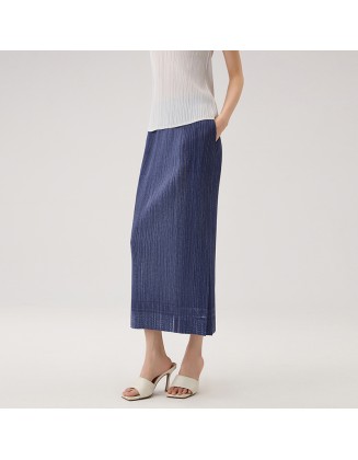 Cowboy half-body skirt fashion temperament Slim thin pleated half skirt