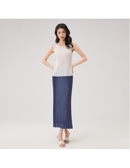 Cowboy half-body skirt fashion temperament Slim thin pleated half skirt