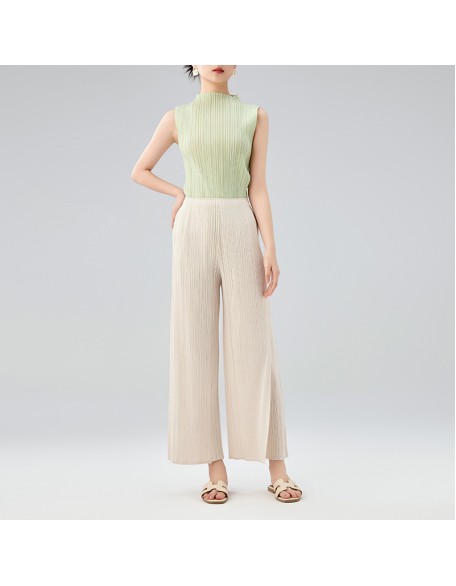 Casual Pants Temperament Mid Waist Pleated Long Spliced Straight Trousers