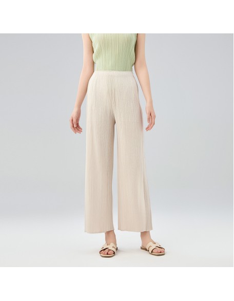 Casual Pants Temperament Mid Waist Pleated Long Spliced Straight Trousers