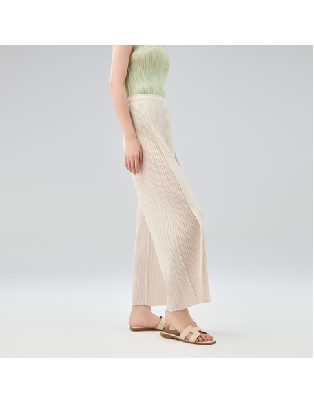 Casual Pants Temperament Mid Waist Pleated Long Spliced Straight Trousers