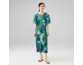 Geometric print five-quarter sleeve round neck loose fashion temperament pleated dresses