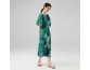 Geometric print five-quarter sleeve round neck loose fashion temperament pleated dresses