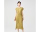 Pleated Dress Irregular Casual Style Solid Colour Slim Round Neck Short Sleeve Folded Midi Length Skirt