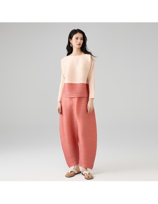 New fashion colour clash suit round neck drawstring design top loose casual harem trousers