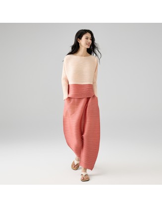 New fashion colour clash suit round neck drawstring design top loose casual harem trousers