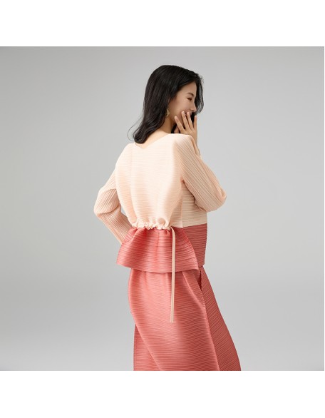 New fashion colour clash suit round neck drawstring design top loose casual harem trousers