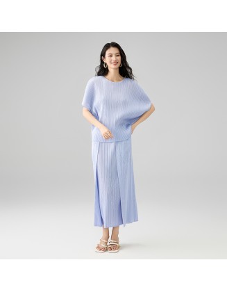 Fashion Pleated Set Loose Slim Bat Sleeve Top Design Patchwork Pocket Half Skirt