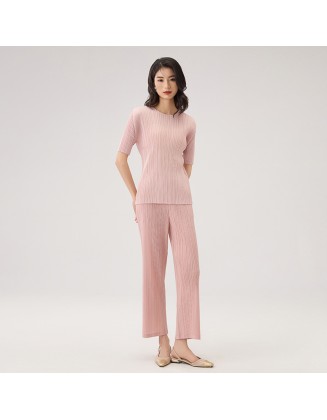 Short Sleeve Suit Solid Colour Comfortable Short Sleeve T-Shirt Fashionable Versatile Slim Straight Casual Pants