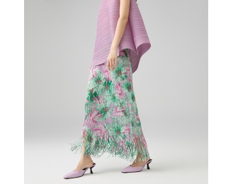 Fashion advanced sense of temperament printing half-body skirt in long straight package hip tassel A-line skirt