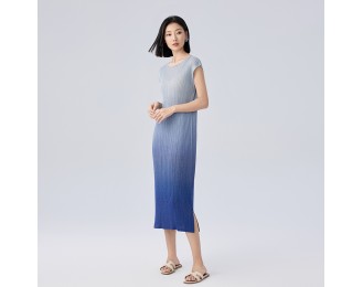 Pleated clothes gradient colour dress premium sense of hundred Slim thin a-line dress female