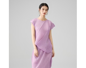 Pleated Irregular Set Temperament Round Neck Sleeveless T-Shirt Twill Solid Colour Half-body Skirt